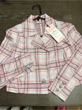 CAbi Pink Plaid Cropped Blazer